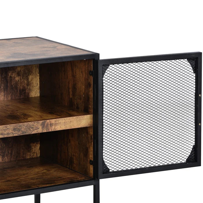 Distressed Brown Herries 48'' Wide Buffet Table Iron Mesh Doors Bring Industrial Style Solid Wood