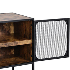 Distressed Brown Herries 48'' Wide Buffet Table Iron Mesh Doors Bring Industrial Style Solid Wood