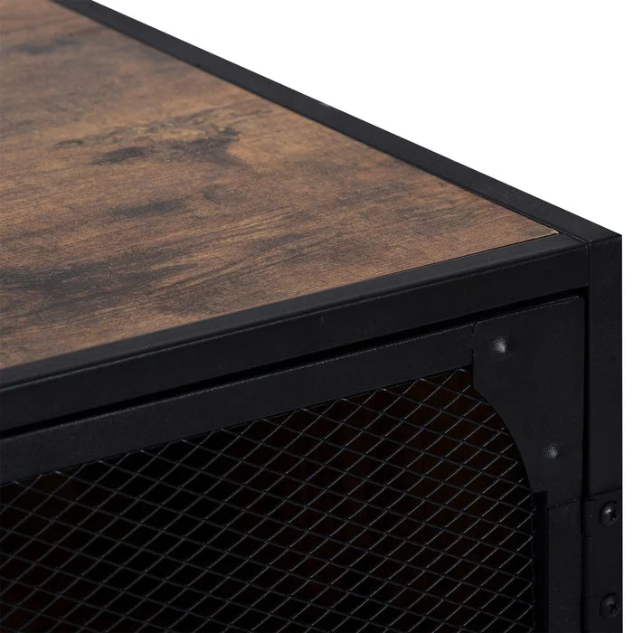 Distressed Brown Herries 48'' Wide Buffet Table Iron Mesh Doors Bring Industrial Style Solid Wood