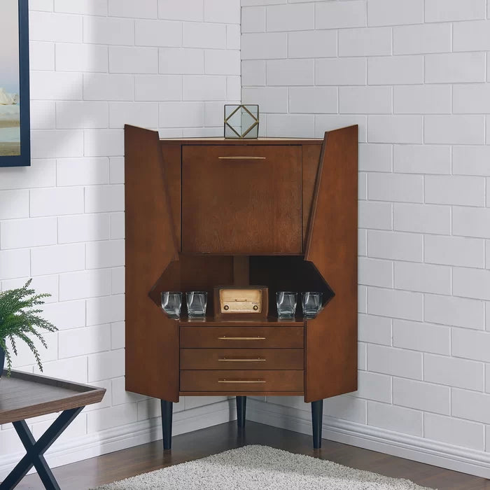 Hester Corner Bar Cabinet Mid Century Modern Style Geometric Side