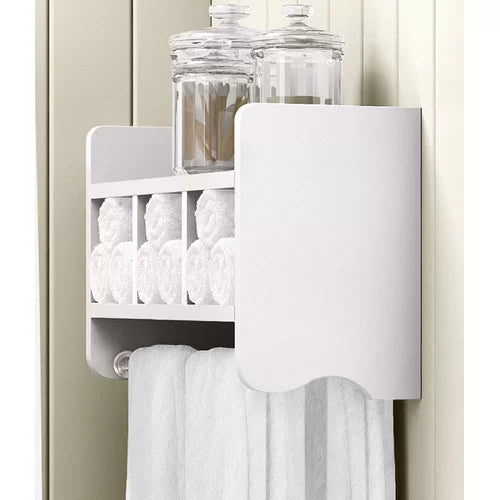 White 2 Piece Shelf with Towel Bar Storage Cubbies To Decorate Or Store Useful Bath Items