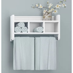 White 2 Piece Shelf with Towel Bar Storage Cubbies To Decorate Or Store Useful Bath Items