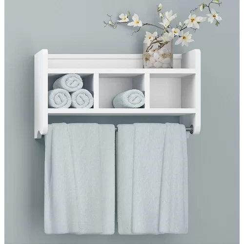 White 2 Piece Shelf with Towel Bar Storage Cubbies To Decorate Or Store Useful Bath Items