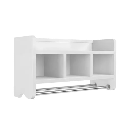 White 2 Piece Shelf with Towel Bar Storage Cubbies To Decorate Or Store Useful Bath Items