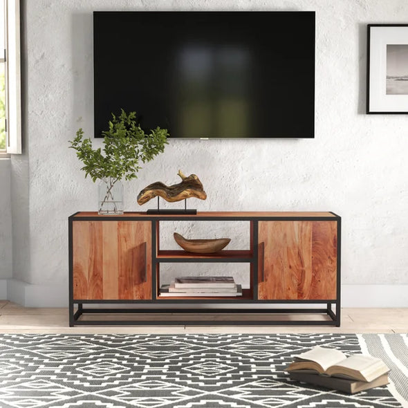 Hilaire TV Stand for TVs up to 65" 2 Open Compartments Sturdy Solid Acacia Wood