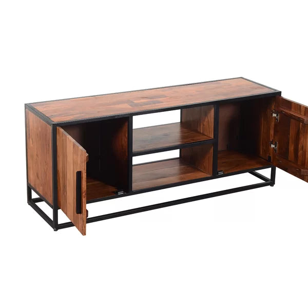 Hilaire TV Stand for TVs up to 65" 2 Open Compartments Sturdy Solid Acacia Wood