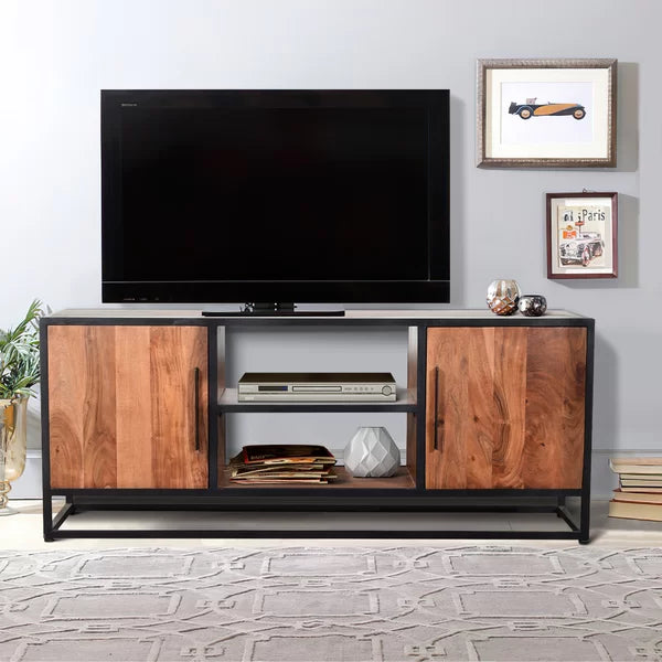 Hilaire TV Stand for TVs up to 65" 2 Open Compartments Sturdy Solid Acacia Wood