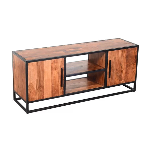 Hilaire TV Stand for TVs up to 65" 2 Open Compartments Sturdy Solid Acacia Wood
