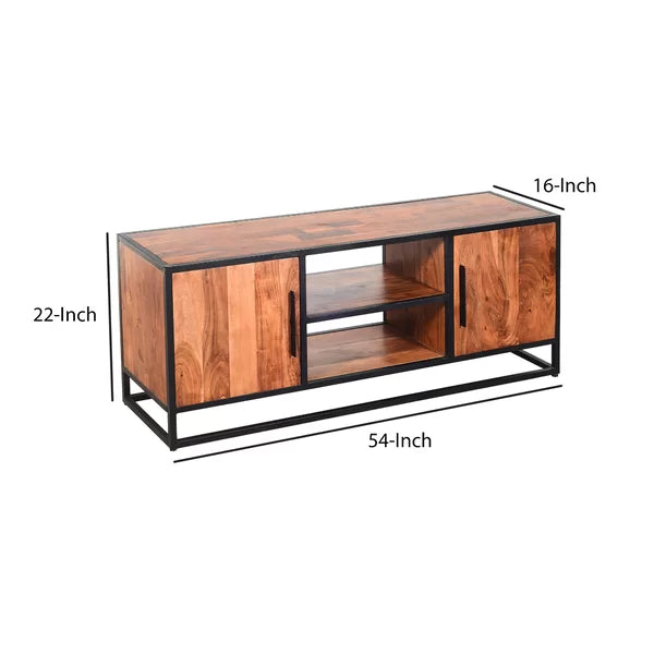 Hilaire TV Stand for TVs up to 65" 2 Open Compartments Sturdy Solid Acacia Wood