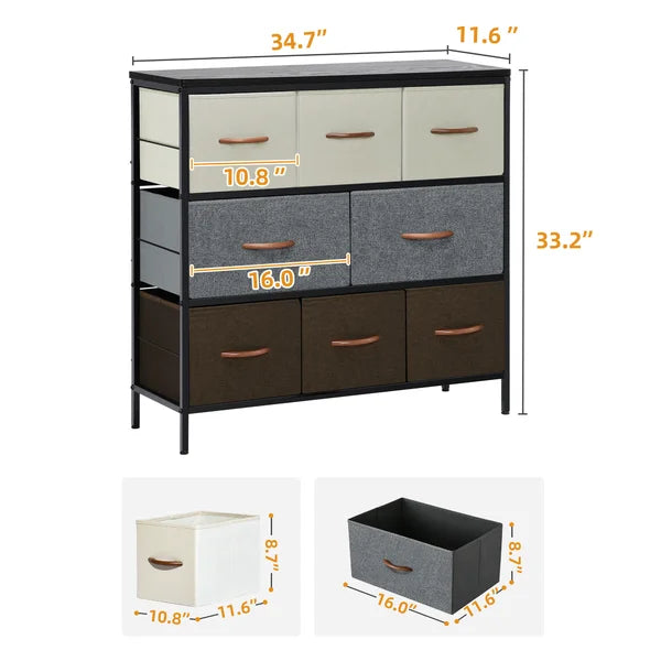 Cream/Gray/Brown Hilda 8 Drawer 34.7'' W Dresser Brings Seamless Storage and Organization