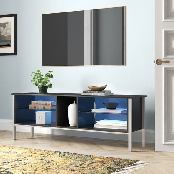Carbon Black Hildburg LED Light TV Stand for TVs up to 75" Built-in Lighting