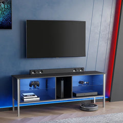 Carbon Black Hildburg LED Light TV Stand for TVs up to 75" Built-in Lighting