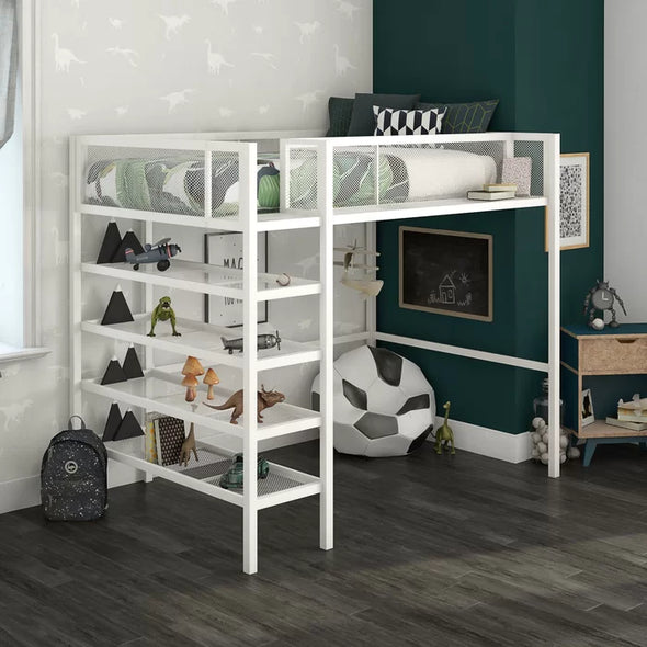 Hileman Twin Loft Bed with Bookcase Perfect to Store Books Toys and Comfortable Bed