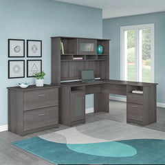 Heather Gray Hillsdale 4 Piece Computer Desk Office Set with Hutch