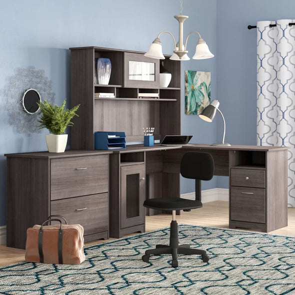 Heather Gray Hillsdale 4 Piece Computer Desk Office Set with Hutch