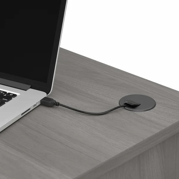 Modern Gray Hillsdale Reversible Corner Desk with Hutch