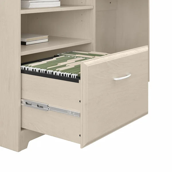 Linen White Oak Hillsdale Reversible Corner Desk with Hutch