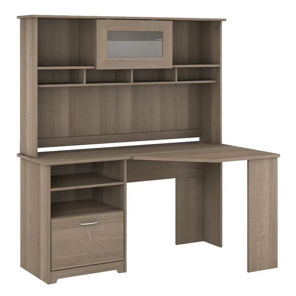 Ash Gray Hillsdale Reversible Corner Desk with Hutch