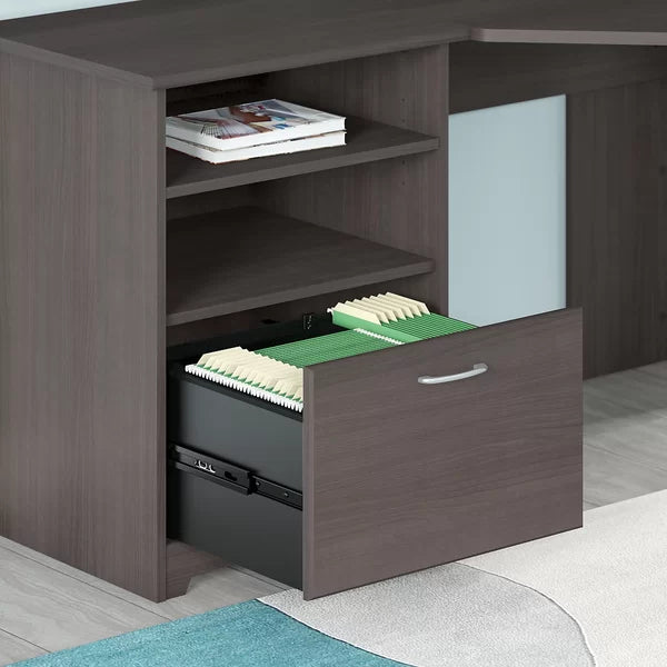 Gray Hillsdale Reversible Corner Desk with Hutch