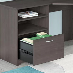 Gray Hillsdale Reversible Corner Desk with Hutch