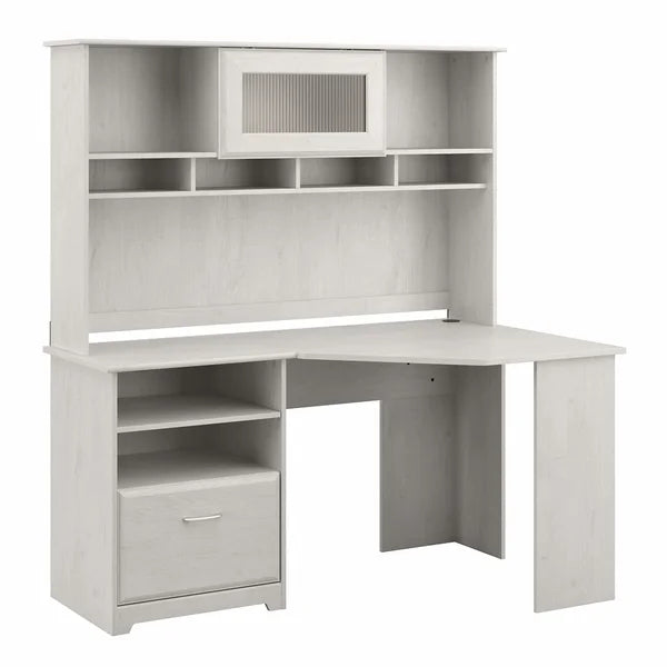 Linen White Oak Hillsdale Reversible Corner Desk with Hutch