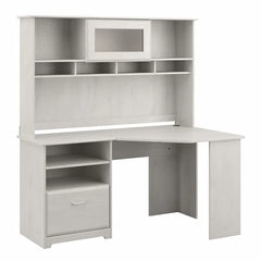 Linen White Oak Hillsdale Reversible Corner Desk with Hutch