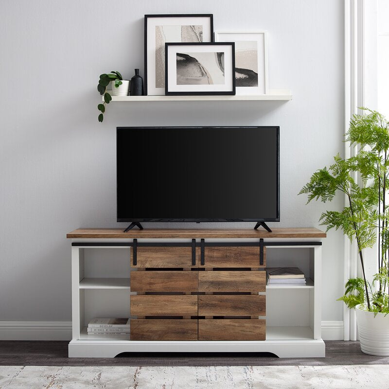 Rustic Oak Hisako TV Stand for TVs up to 65" Modern and Rustic Sliding Door