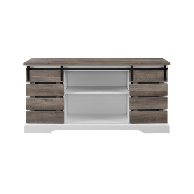 Grey Wash Hisako TV Stand for TVs up to 65" Modern and Rustic Sliding Door