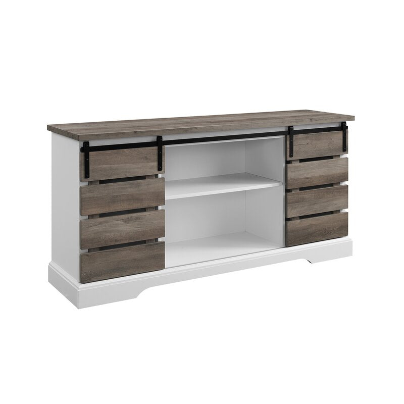 Grey Wash Hisako TV Stand for TVs up to 65" Modern and Rustic Sliding Door