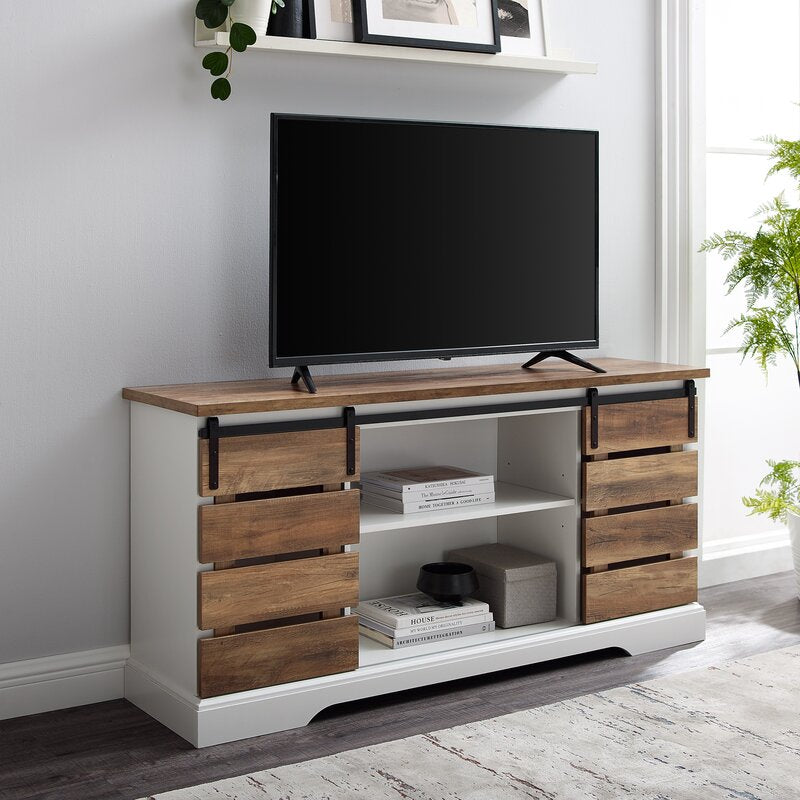 Rustic Oak Hisako TV Stand for TVs up to 65" Modern and Rustic Sliding Door