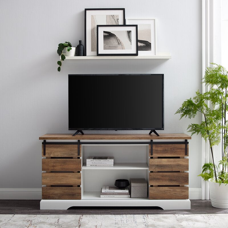 Rustic Oak Hisako TV Stand for TVs up to 65" Modern and Rustic Sliding Door