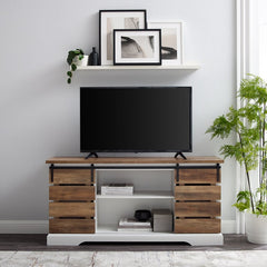Rustic Oak Hisako TV Stand for TVs up to 65" Modern and Rustic Sliding Door