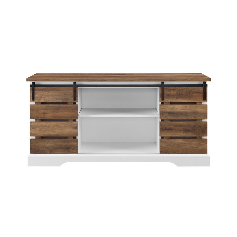 Rustic Oak Hisako TV Stand for TVs up to 65" Modern and Rustic Sliding Door