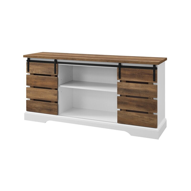 Rustic Oak Hisako TV Stand for TVs up to 65" Modern and Rustic Sliding Door