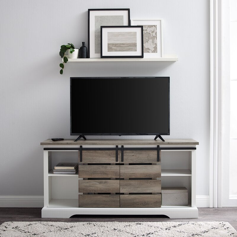 Grey Wash Hisako TV Stand for TVs up to 65" Modern and Rustic Sliding Door