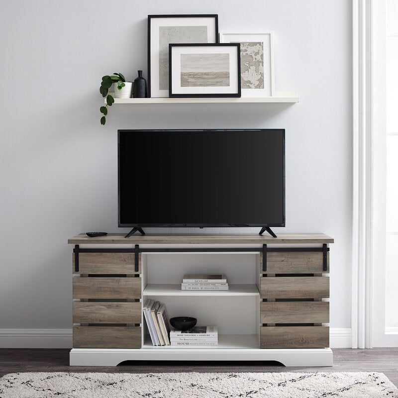 Grey Wash Hisako TV Stand for TVs up to 65" Modern and Rustic Sliding Door