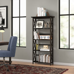 1 Espresso Hitz 63'' H x 29.5'' W Solid Wood Etagere Bookcase