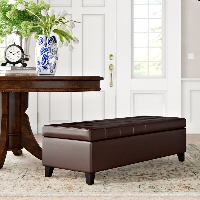 Upholstered Storage Bench Ideal for Tucking Away Pillows, Blankets, and Other Sitting Room Essentials Providing A Space Saving