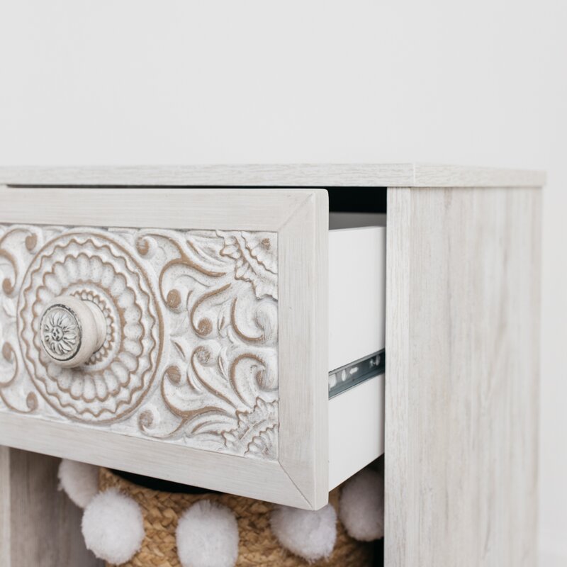 Hoang 22.09'' Tall Indoor 1 Drawer Nightstand in Whitewashed