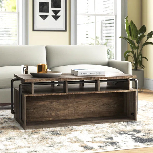 Dark Brown Hoehn Lift Top Block Coffee Table with Storage