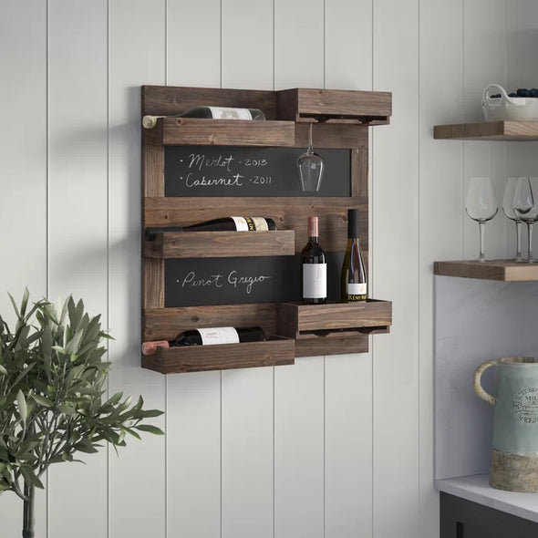 Hoekstra 5 Bottle Wall Mounted Wine Bottle & Glass Rack in Dark Mahogany