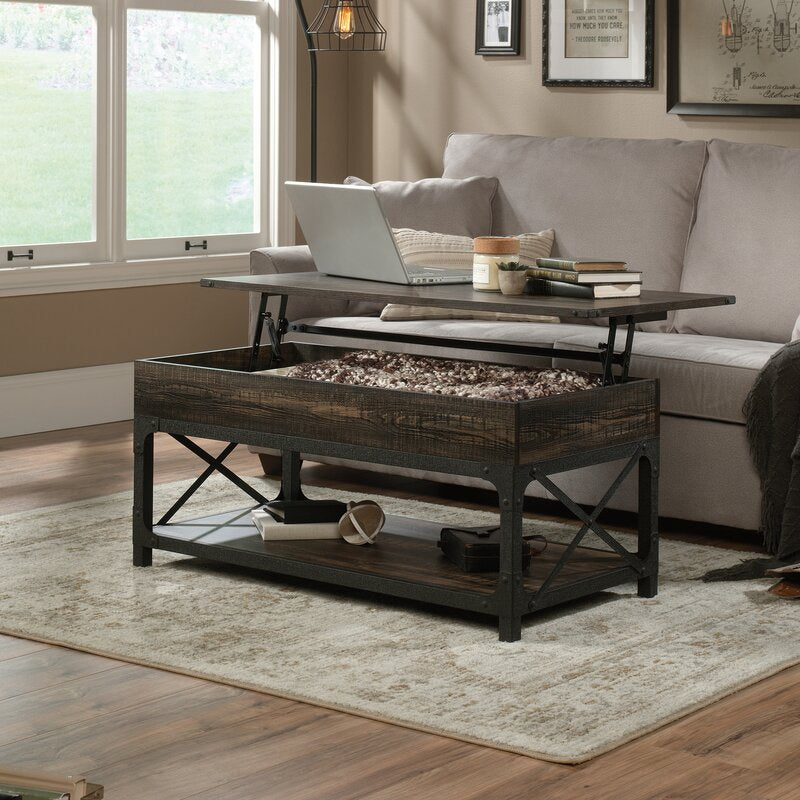Carbon Oak Hovey Lift Top Coffee Table with Storage Geometric Design
