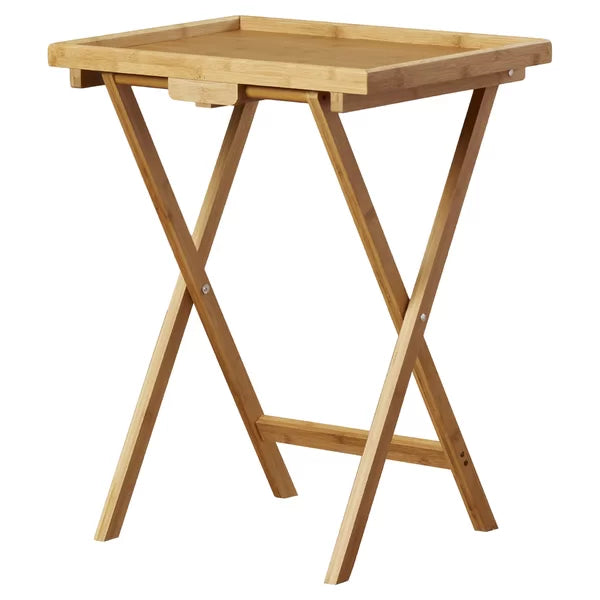 Hussey Solid Bamboo Tray Table Set Natural Finish Perfect for Living Room (Set of 2)