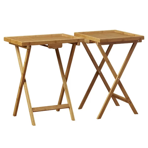 Hussey Solid Bamboo Tray Table Set Natural Finish Perfect for Living Room (Set of 2)