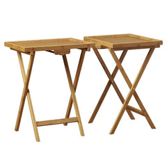 Hussey Solid Bamboo Tray Table Set Natural Finish Perfect for Living Room (Set of 2)