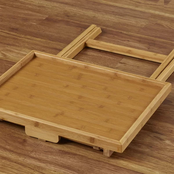 Hussey Solid Bamboo Tray Table Set Natural Finish Perfect for Living Room (Set of 2)