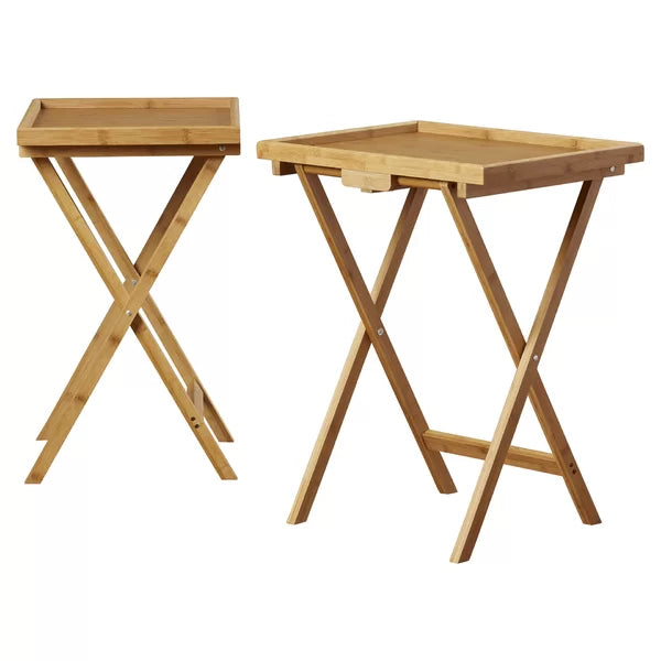 Hussey Solid Bamboo Tray Table Set Natural Finish Perfect for Living Room (Set of 2)