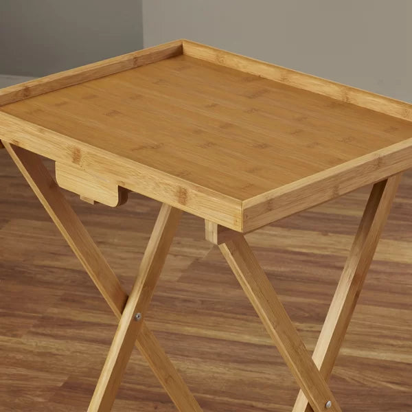 Hussey Solid Bamboo Tray Table Set Natural Finish Perfect for Living Room (Set of 2)