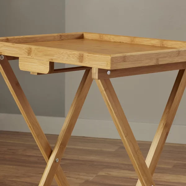 Hussey Solid Bamboo Tray Table Set Natural Finish Perfect for Living Room (Set of 2)