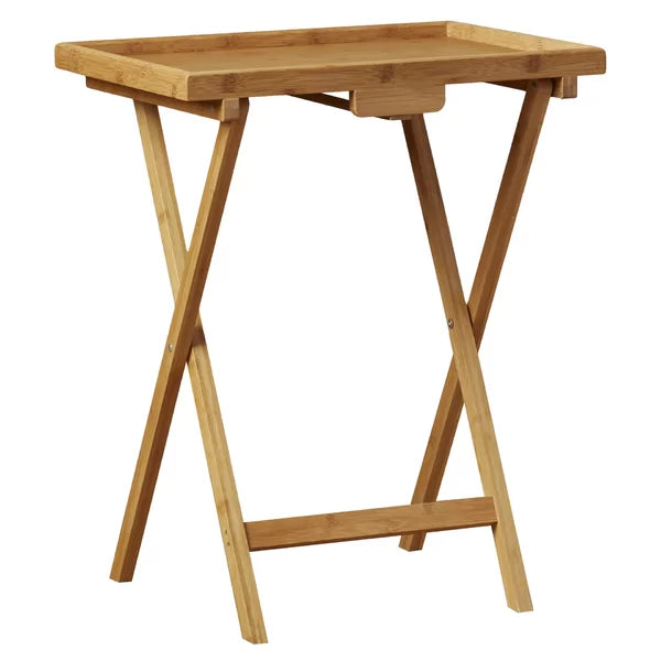 Hussey Solid Bamboo Tray Table Set Natural Finish Perfect for Living Room (Set of 2)